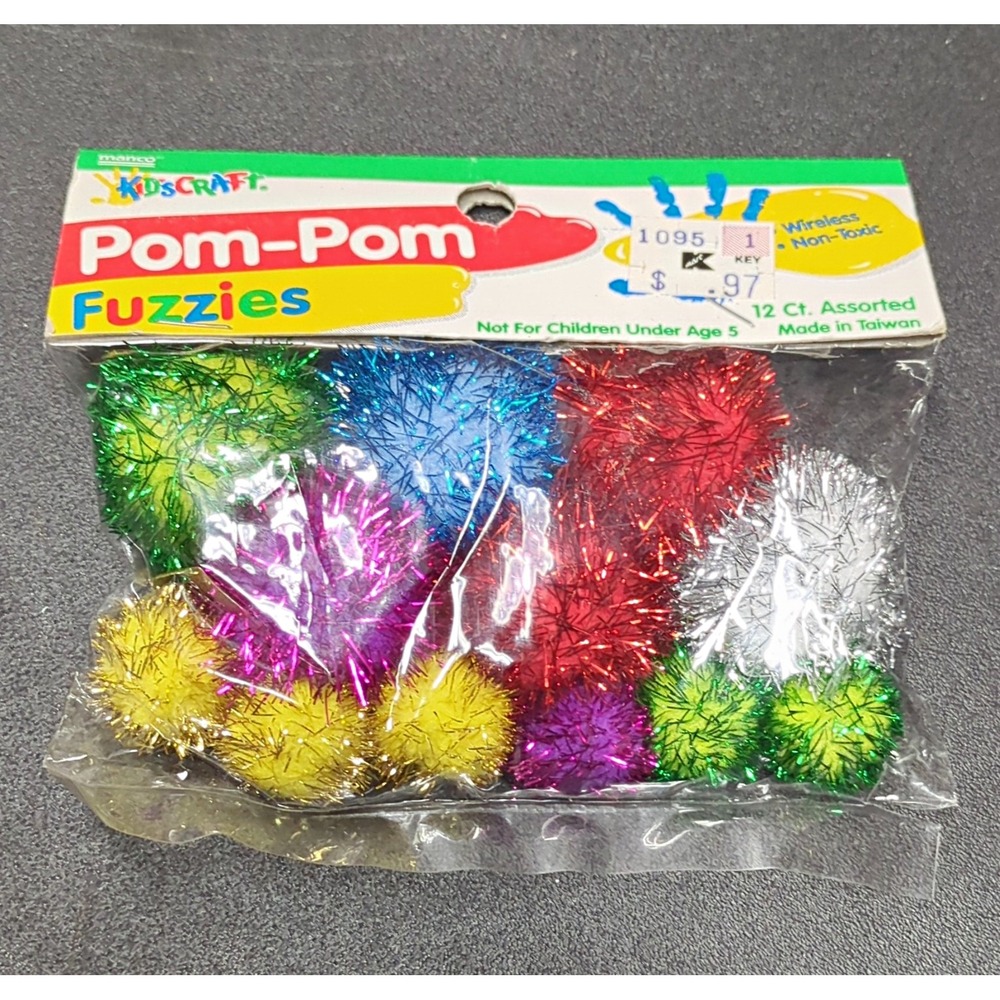 Kids Craft Pom Pom Fuzzies Multicolored 12 Assorted